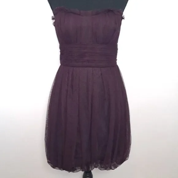 Vera Wang Maids Tulle Bubble Hem Strapless Back Zip Plum Color Dress - Picture 1 of 10